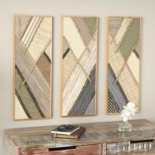 3-Piece Geometric Handmade Textured Mixed Diagonal Wall Decor Set