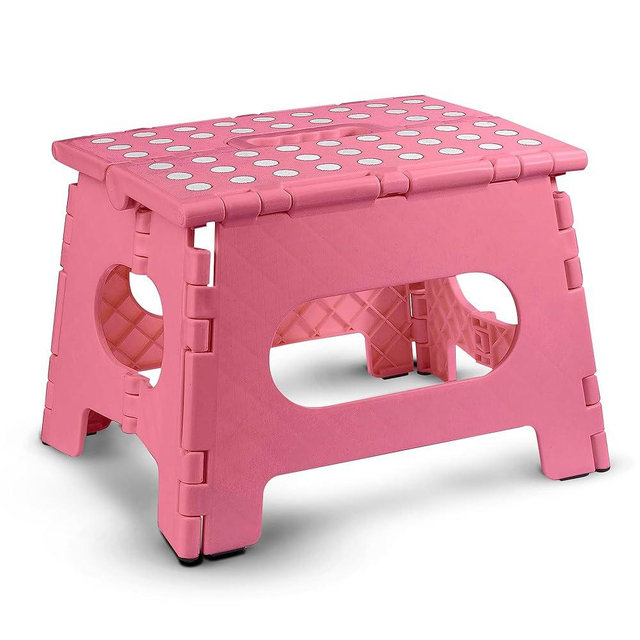 Handy Laundry Folding Step Stool - The Lightweight Step Stool is Sturdy Enough to Support Adults and Safe Enough for Kids. Opens Easy with One Flip. Great for Kitchen, Bathroom or Bedroom. (Pink)