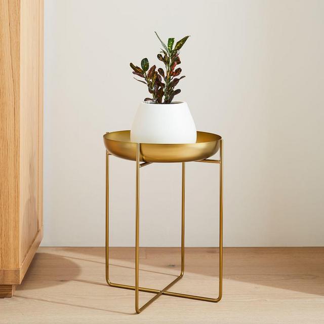 Spun Metal Plant Stand, Antique Brass,16 inch