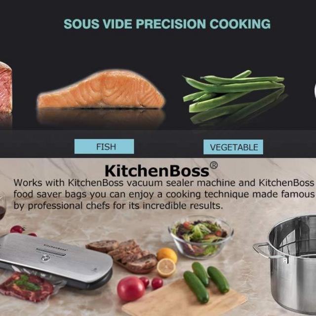 Sous Vide Immersion Circulator, KitchenBoss 1100 Watt IPX7 Waterproof Sous Vide Cooker With Accurate Temperature Control Digital Display Includes 10pcs Vacuum Sealer Bags