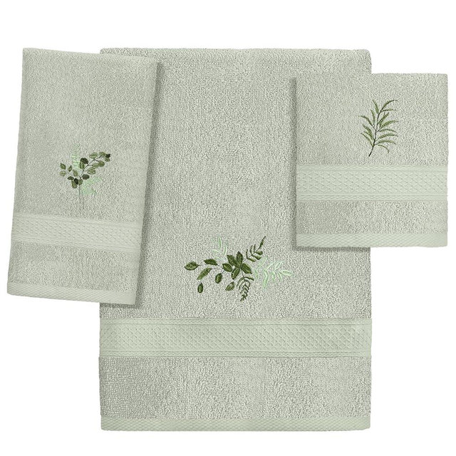 Hillsuren 3 Pcs Eucalyptus Leaves Bathroom Towel Set Farmhouse Embroidered Eucalyptus Leaves Towels Vintage Decorative 100% Cotton Bath Towel Highly Absorbent Elegant Summer Decor Set for Bathroom