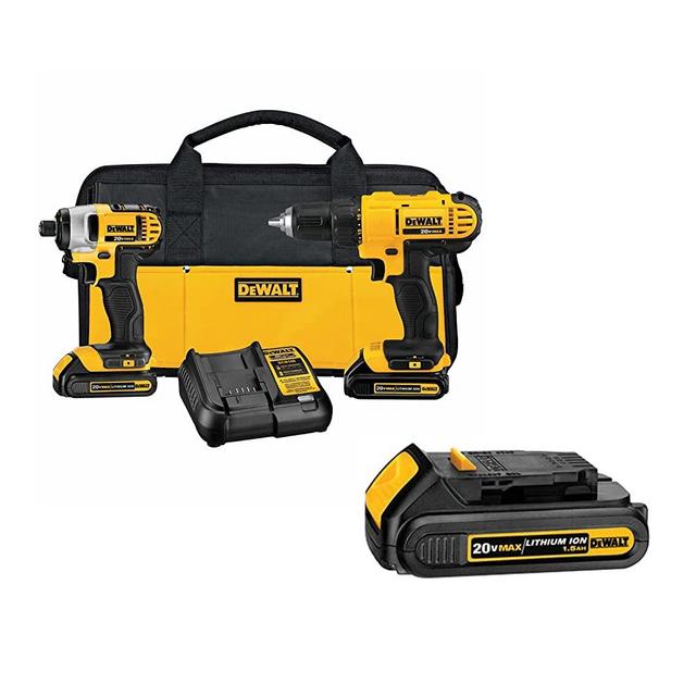 DEWALT 20V Max Cordless Drill Combo Kit, 2-Tool with 1.5 Ah 20V Li-Ion Compact Battery (DCK240C2 & DCB201)