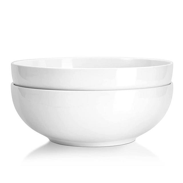 Yedio 10.2” Pasta Bowls, 90 Ounces Large Serving Bowls Set, Porcelain Salad Bowls for Kitchen, 2.85 Quart White Soup Bowls, Oven Dishwasher Safe, Set of 2