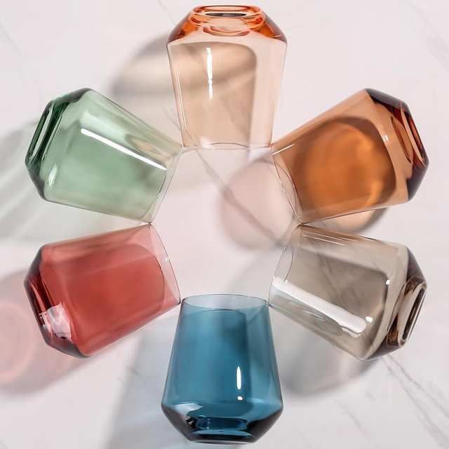 comfit Stemless Wine Glasses set of 6, Hand Blown Colored Stemless Glassware Colorful Wine Glass for Party Bar