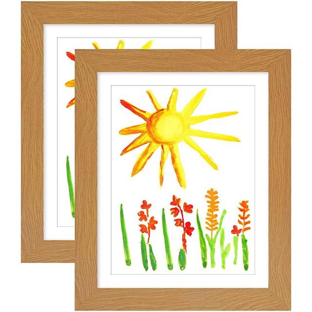 Americanflat 10x12.5 Kids Artwork Picture Frame in Oak- Displays 8.5x11 With Mat and 10x12.5 Without Mat - Composite Wood with Shatter Resistant Glass - Horizontal and Vertical Formats - 2 Pack