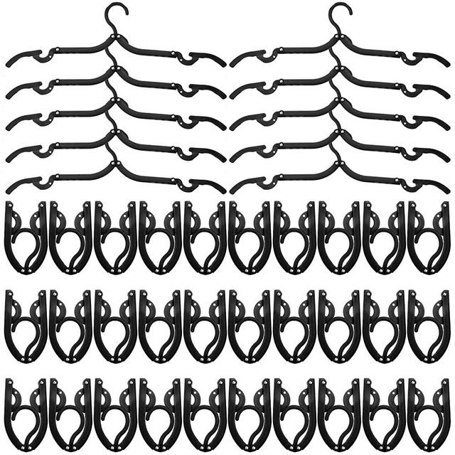 40 Pcs Foldable Travel Hangers Plastic Folding Clothes Hangers Colored Portable Hangers for Travel Accessories Dormitory School Hotel Women Laundry Coat Bag Drying (Black)