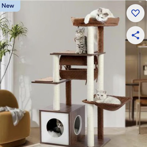 PAWZ Road 52-in Polyester Modern Cat Tree & Condo with Fully Sisal Covered Scratching Posts