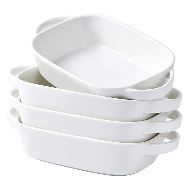 Bruntmor Set Of 4 Ceramic 7"x5" Baking Dish Oven Safe Roasting Lasagna Pan Small Casserole Bakeware with Handle Rectangular Dish, 20 Oz. White