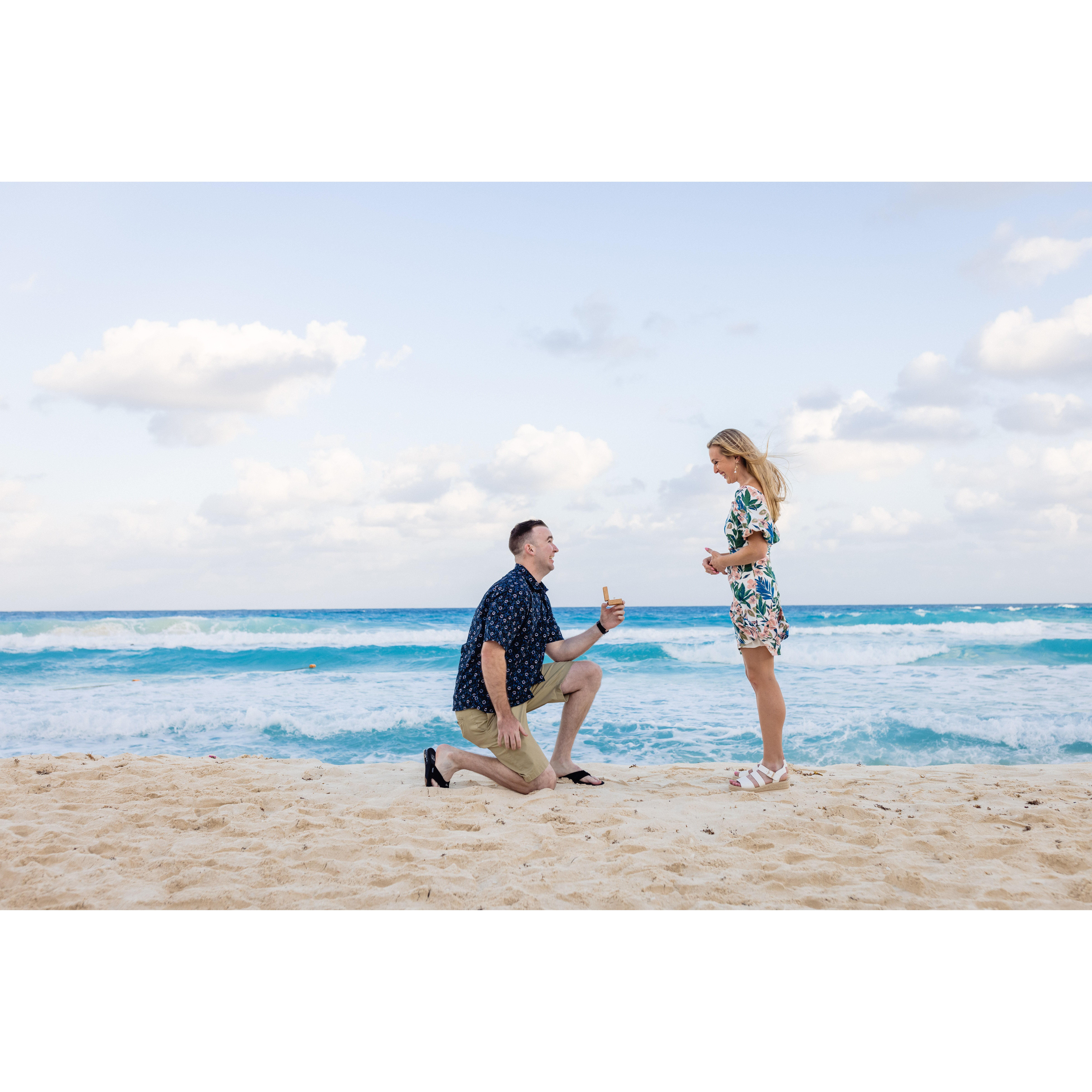 When he popped the big question in Cancun.