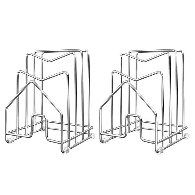2 Pack Pot Lid Organizer Cutting Board Holder Inside Cabinet 304 Stainless Steel Pots and Pan Organizer Under Cabinet Pot Cover Cookie Sheet Bakeware Serving Tray Cooling Rack Stand Kitchen Countertop