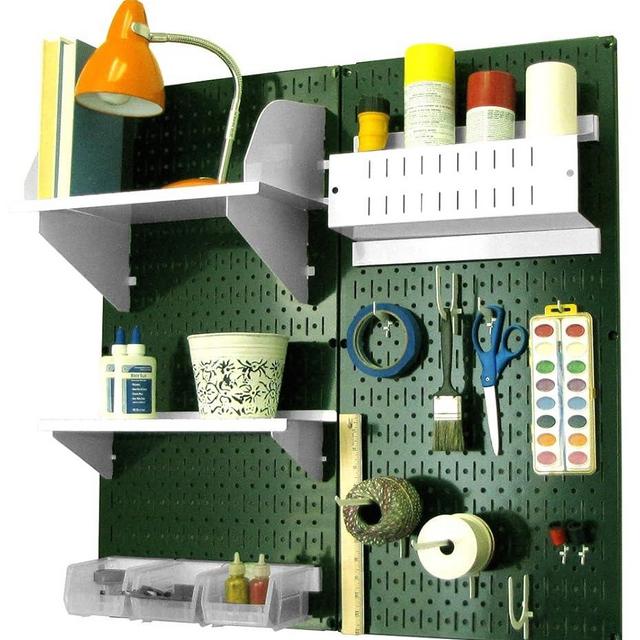 Wall Control Craft & Hobby Pegboard Organizer Storage Kit with Green Pegboard and White Accessories