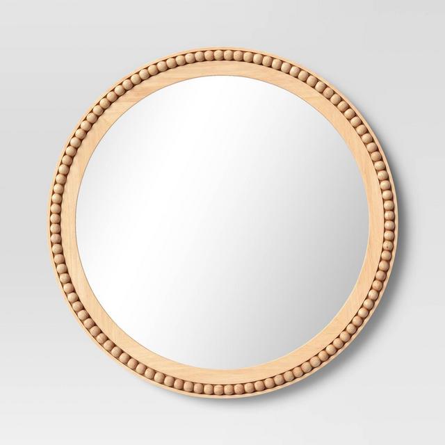 28" Dia Round Wooden Beaded Wall Mirror Natural - Threshold™