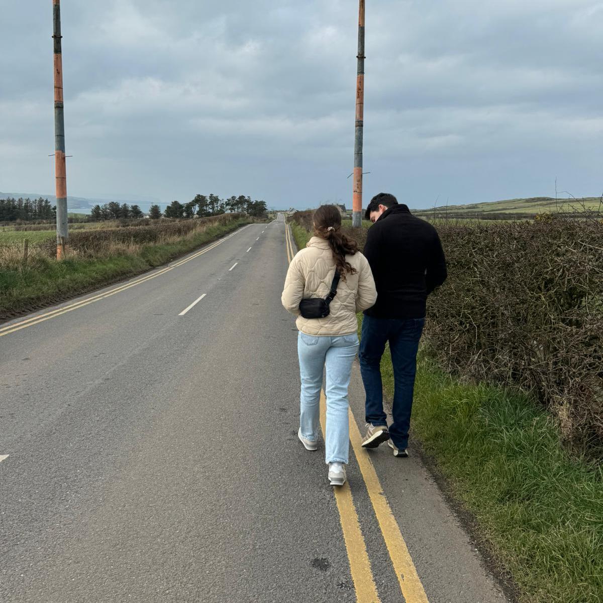 Walking along fields in Northern Ireland!