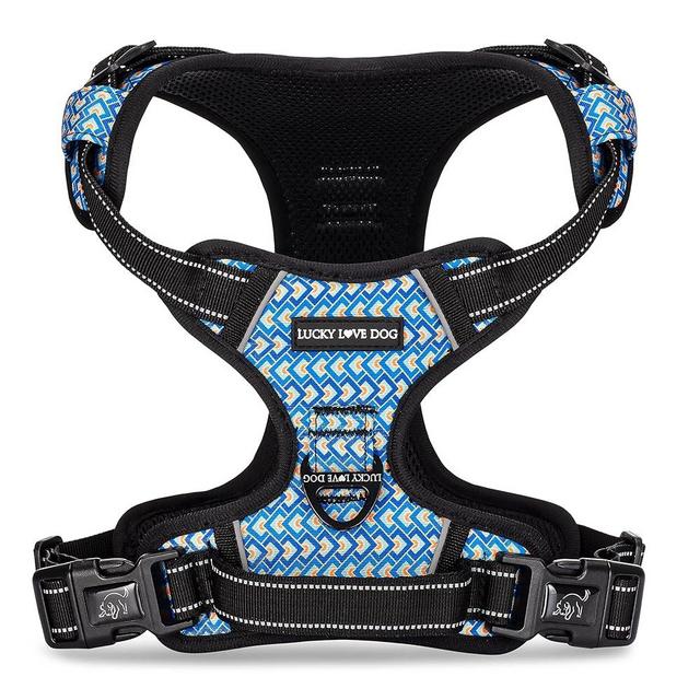 Lucky Love Dog, Geometric Pattern Harness for Male Female Dogs, Tangerine, Sky, and Yellow Color, Easy to Walk, No Pull Dog Harness - (Medium, Murphy Harness)