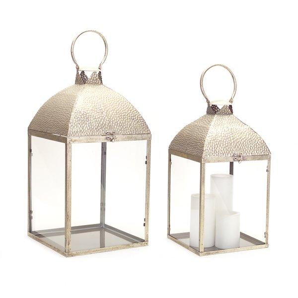 2 Piece Metal/Glass Lantern Set