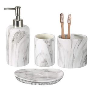 COOSA Ceramic Bathroom Accessories Set, 4 Pieces Bath Ensemble, Bath Set Collection Marble Pattern Soap Dispenser Pump, Toothbrush Holder, Tumbler, Soap Dish (Marble Design)