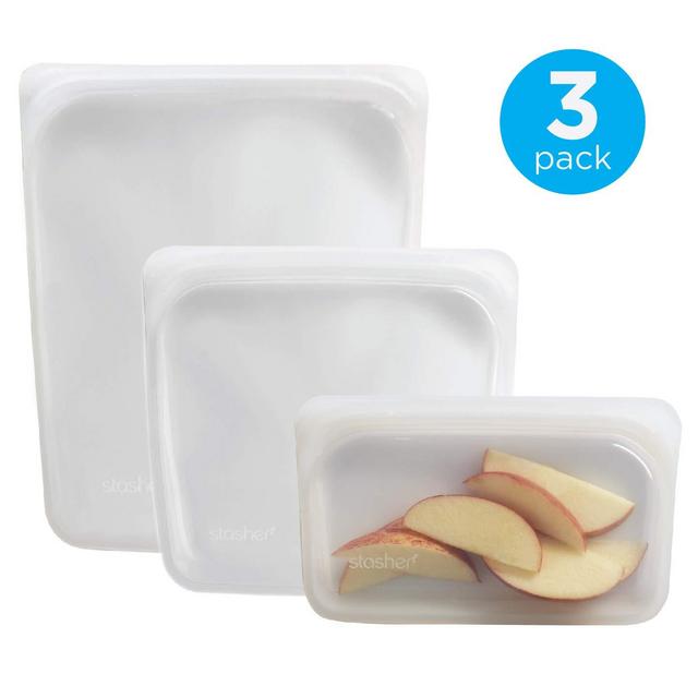 Stasher Reusable Silicone Food Bag, Sandwich Bag, Snack Bag and 1/2 Gallon Bag, Sous vide Bag, Storage Bag, Clear