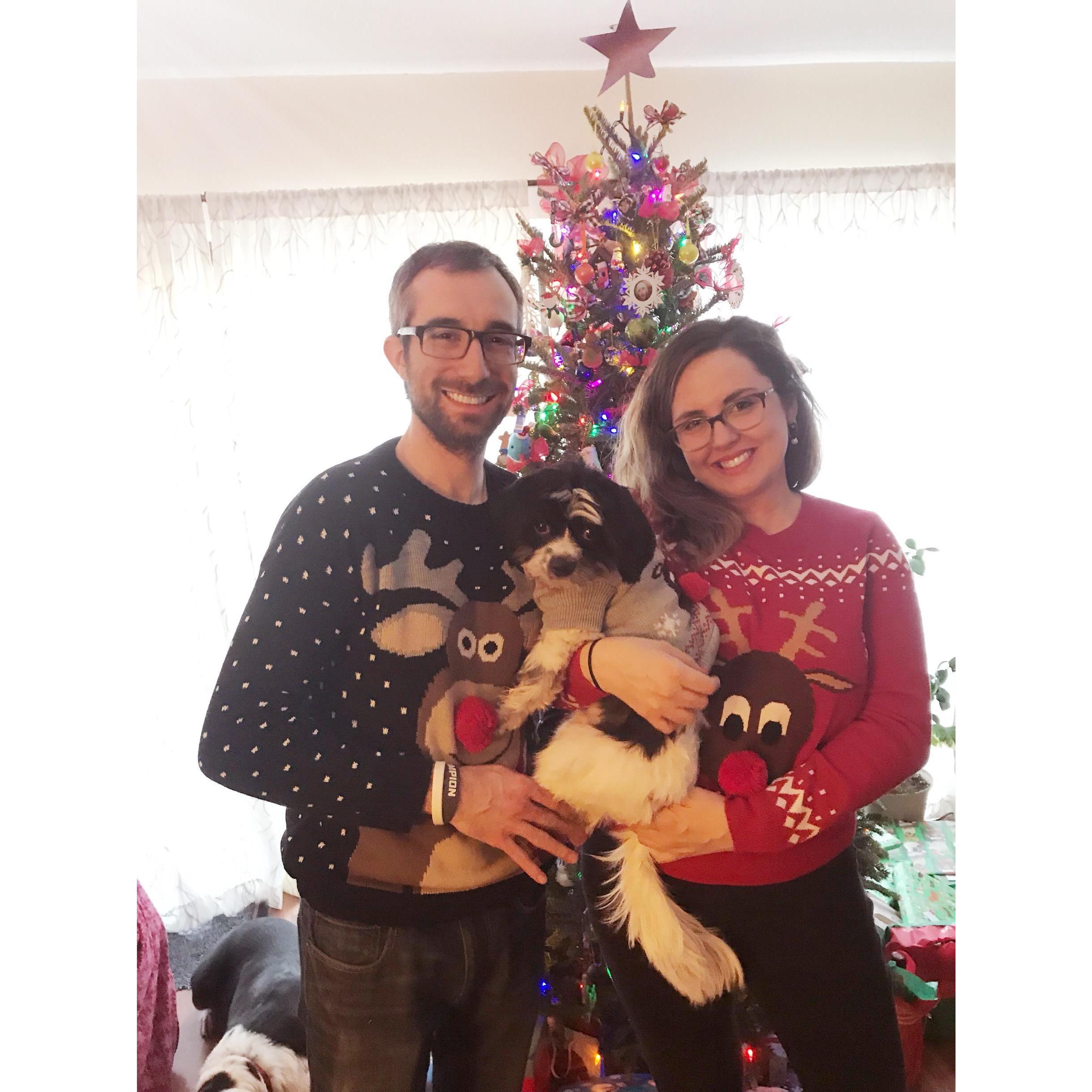 Celebrating Christmas in Naugatuck, CT with matching sweaters for the Lauth-Levine fam.