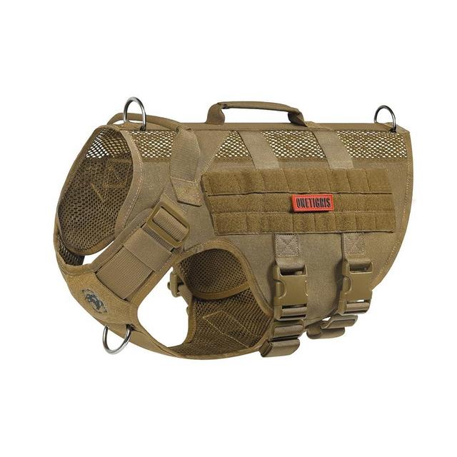 OneTigris No Pull Tactical Dog Harness for Medium Dog, Aire Mesh Dog Vest Harness, Breathable Military Molle Vests with Handles, Service Dog Vest for Walking Hiking Training (M, Brown)