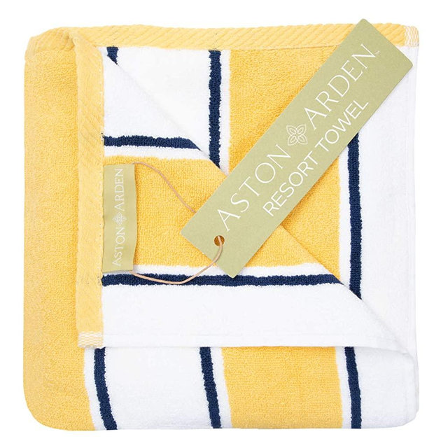 Arkwright Oversized Extra Thick Beach Towel (35x70 in., 600 GSM), 1 Luxury Pool Towel, Extra Large Bath Towel (Yellow/Navy)