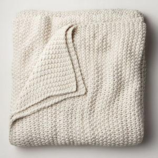 King Chunky Knit Bed Blanket Natural - Casaluna™: Acrylic Sweater Knit, Machine Washable, All Ages
