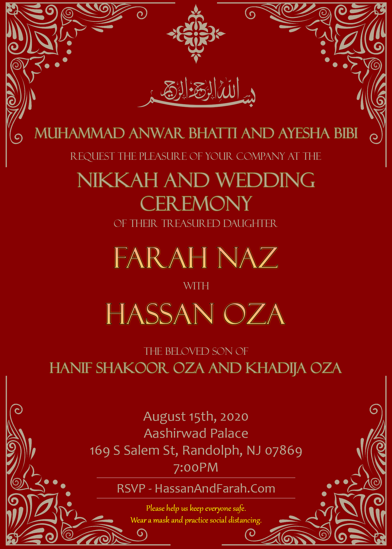 The Wedding Website of Hassan Oza and Farah Naz