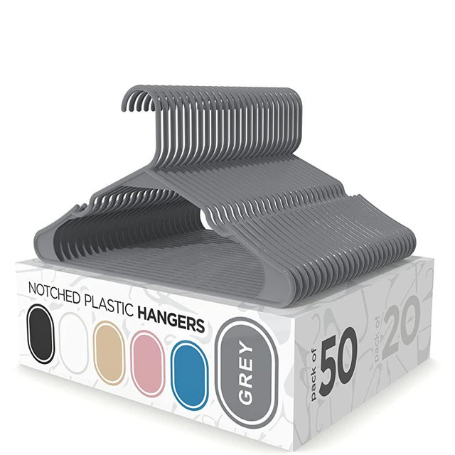 Sharpty Plastic Clothing Notched Hangers Ideal for Everyday Standard Use, (Grey, 50)