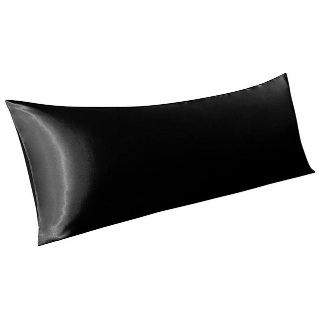 BEDSUM Soft Silky Satin Body Pillowcase, Luxurious Bedding Pillow Case for Hair and Skin with Envelope Closure, 20 x 54 inches, Black