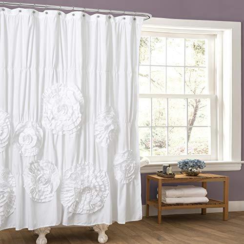 Lush Decor White Serena Shower Curtain Ruffled Floral Shabby Chic Farmhouse Style Bathroom Decor x 72