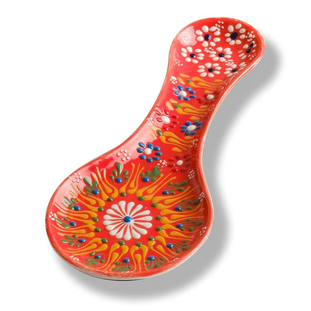 Handmade Spoon Rest, Ceramic Spoon Rest for Stove Top, 10" Spoon Rest for Kitchen Counter, Dishwasher Safe Spoon Holder for Stove, Housewarming Gifts Utensil Rest, Colorful Spoon Rests (Orange)