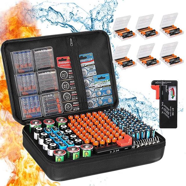 Battery Organizer Storage Box, Fireproof Waterproof Explosionproof Carrying Batteries Case,ZesGood Battery Storage Organizer with Tester,Safe Holds 200+Batteries (Not Includes Batteries)