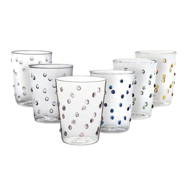 Gusto Buono 13.5oz Water Glasses, Set of 6 - Vibrant Multicolored Assorted Dots Design | Handcrafted, Heat-Resistant, Dishwasher & Microwave Safe | Stylish Glassware for Home, Parties & Gifts