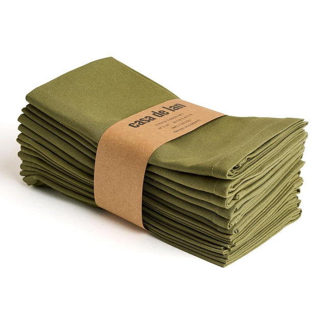 Cloth Napkins Set of 12 – Olive 18x18 Inch Cotton Dinner Napkins – Soft, Reusable, Washable, Durable & Absorbent Table Napkins – Wedding, Restaurant, Hotel, Event Party Napkins – Casa De Lan
