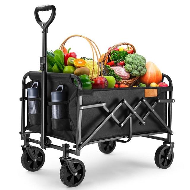 Uyittour Collapsible Wagon Cart Foldable with 220lbs Weight Capacity, Lightweight Portable Folding Grocery Shopping Cart with Wheels for Camping Sports Beach and Shopping