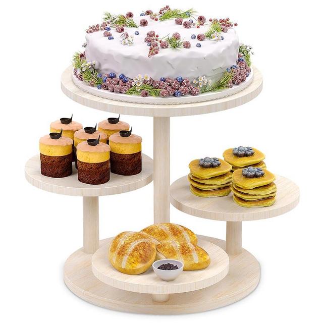 HURZMORO 4 Tier Round Cupcake Tower Stand for 50 Cupcakes,Wood Cake Stand with Tiered Tray Decor,Farmhouse Tiered Tray Decor,Cupcake Display for Birthday Graduation Baby Shower Tea Party,White