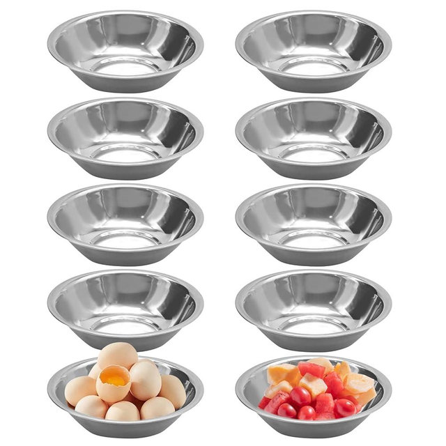 AXGSRV 10 PCS Small Stainless Steel Bowls, 3/4 Quart Prep Bowls with Flat Base, 6 1/2 Inch Wide Metal Bowl for Kitchen Prep Cooking Baking Serving Mixing Cereal