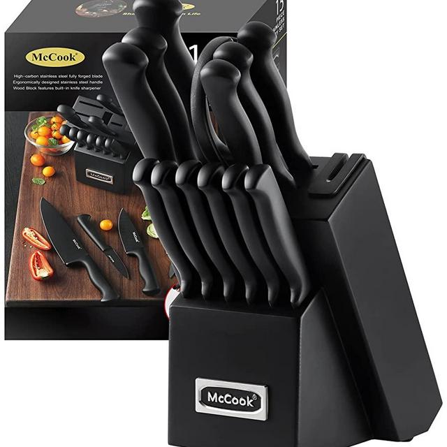 McCook MC21B Knife Sets,15 Pieces German Stainless Steel Knife Block Sets with Built-in Sharpener