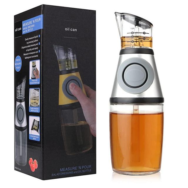 oil dispenser bottle for kitchen,Olive Oil Dispenser,Superior Glass Oil and Vinegar Dispenser with Measuring,8.5 Oz Wide Opening Oil Dispenser Bottle for Kitchen, Cooking,BBQ,Salads,Baking Frying
