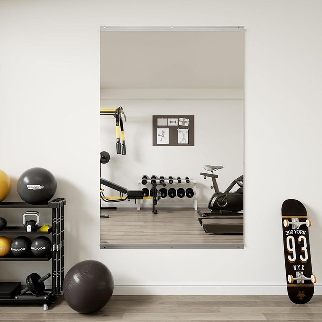 ROOMTEC Workout Mirrors for Home Gym 48"x32", Large Wall Mirror Full Length for Fitness, Yoga, Big Wall Mounted Frameless Glass Mirror for Garage, Dance Studio, Bedroom