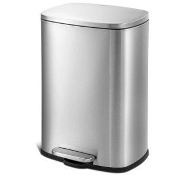 QUALIAZERO 50L/13Gal Heavy Duty Hands-Free Stainless Steel Commercial/Kitchen Step Trash Can