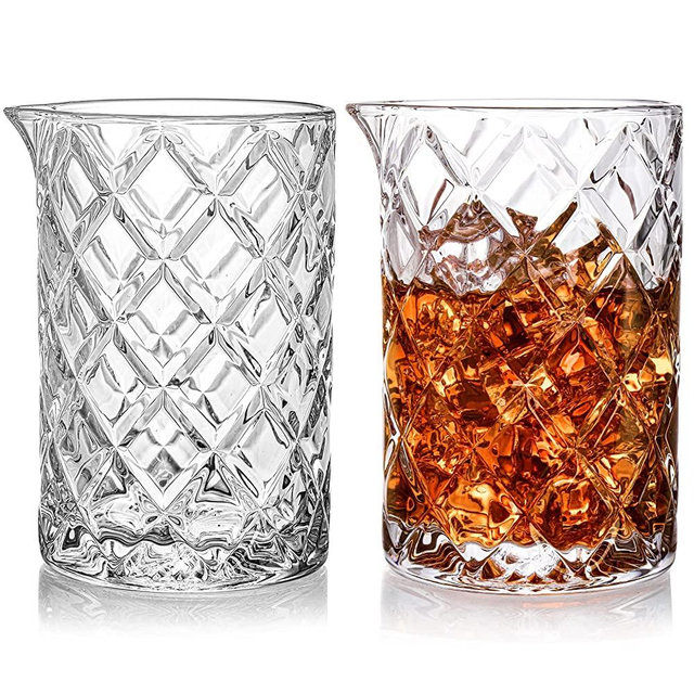 Tebery 2 Pack Crystal Cocktail Mixing Glass, 22Oz Thick Bottom Seamless Bar Mixing Pitcher, Professional Quality