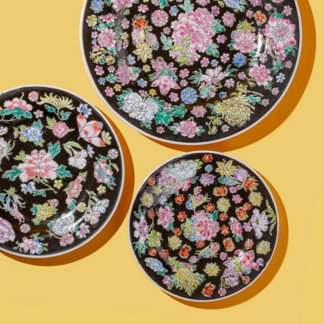 Black Floral Plates & Platters