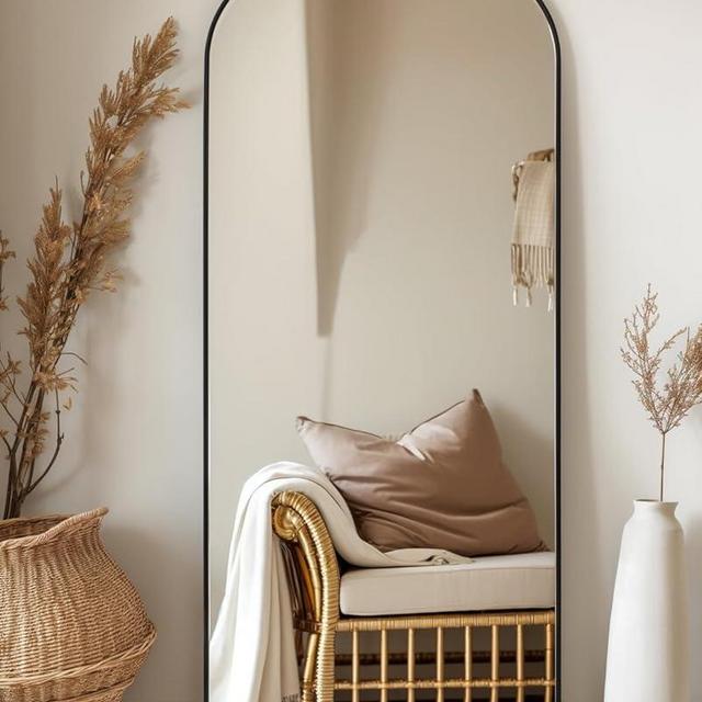 Antok Full Length Mirror, 71"x28" Oversized Floor Mirror Freestanding, Arched Floor Standing Large Mirror Full Body Mirror with Stand for Bedroom, Hanging Mounted Mirror for Living Room, Black