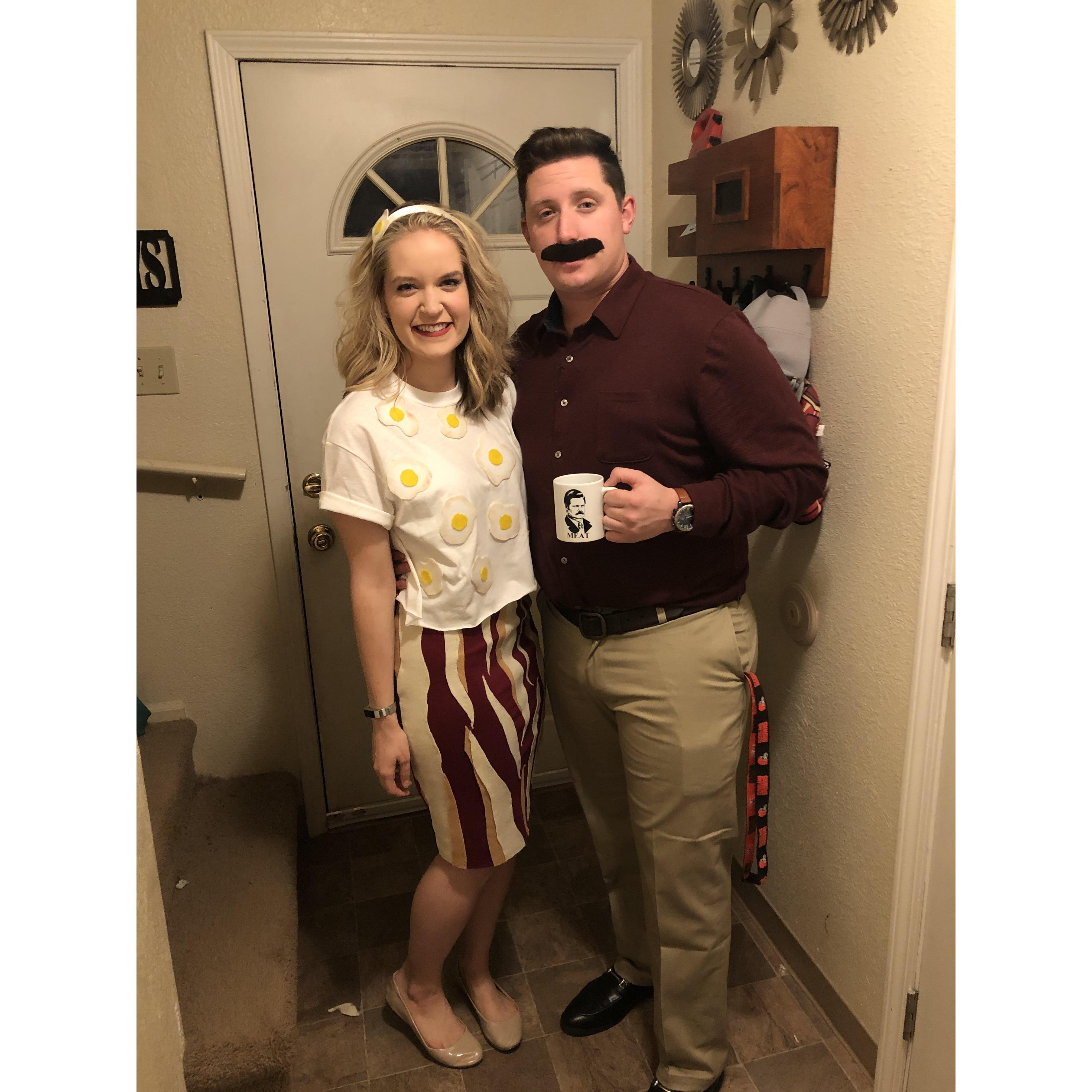 Oct 2019 - Our First Halloween: Ron Swanson from the show, Parks and Recreation, and his favorite thing in the world: breakfast.