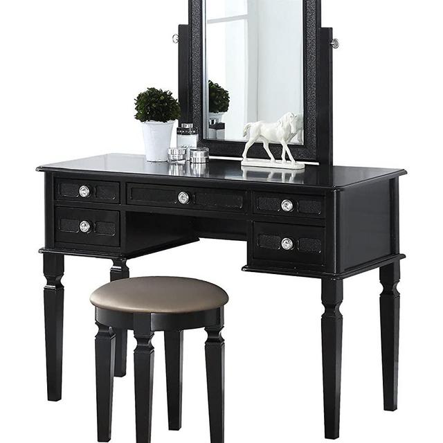 Bobkona Vanity Table With Stool Set, Galaxy Black