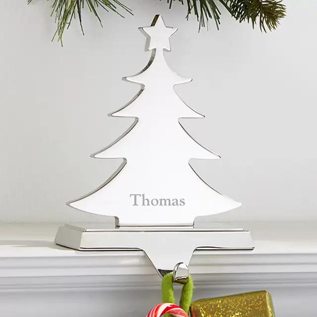 Engraved Tree Nickel-Plate Stocking Holder