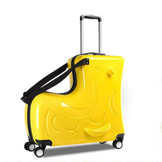 Portable children's travel thickening trolley case,Unisex Travel Tots Kids luggage (yellow, 24)
