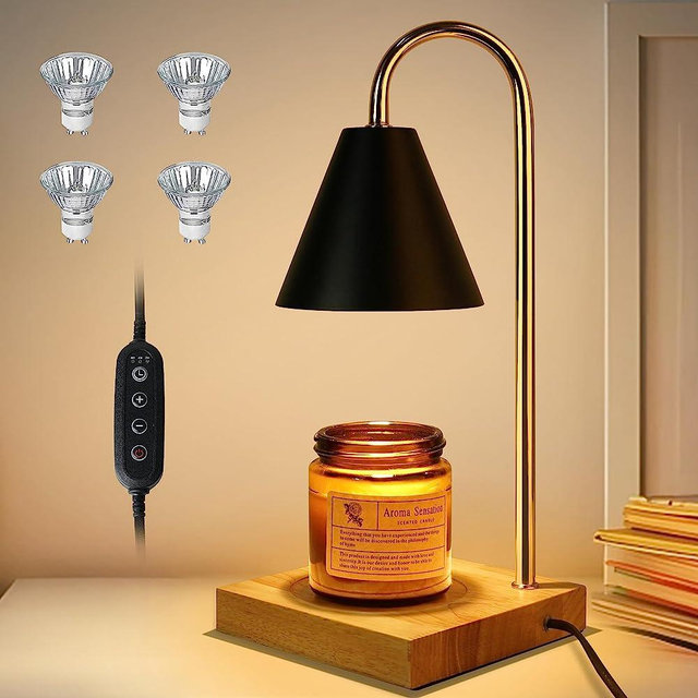 Candle Warmer Lamp - Dimmable Scented Electric Candle Warmer with Timer, Compatible with Large & Small Candle Jars, 4 Bulbs Included