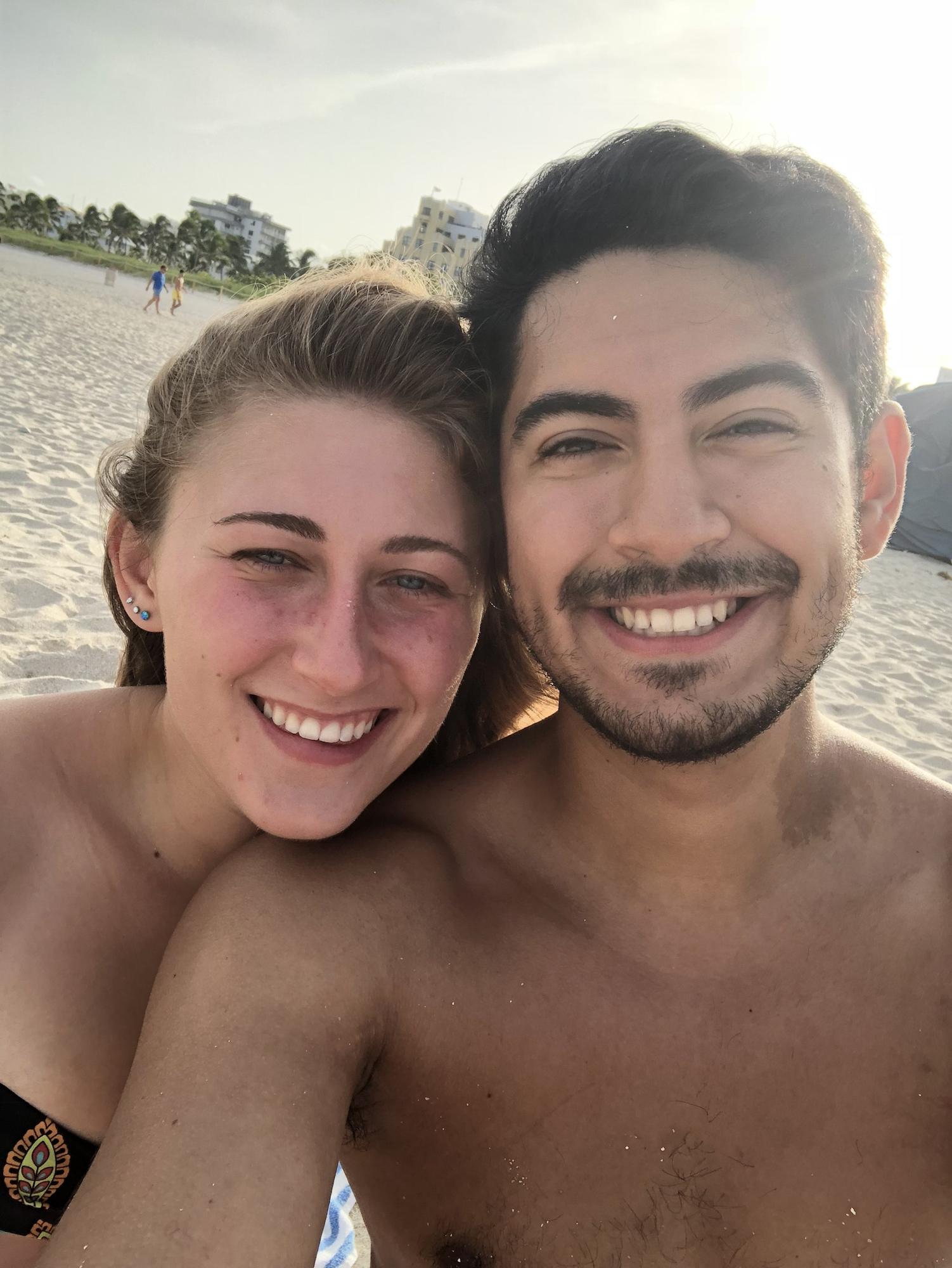 Esteban and Mallory at the beach in Miami in 2018
