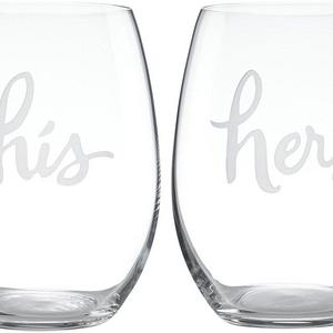 kate spade new york Two Of A Kind Stemless His and Hers Wine Glass Pair - Clear